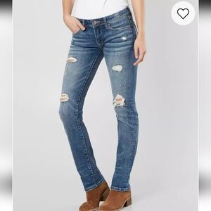 Buckle Women's Straight Leg Distressed Blue Jeans